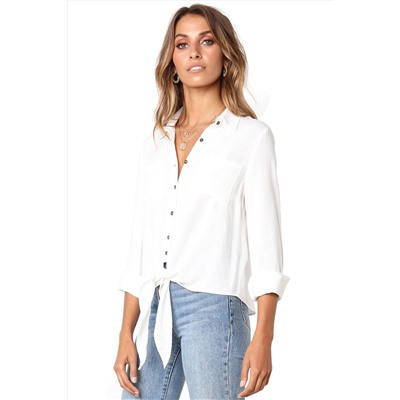 Белая блуза-рубашка с узлом на талии